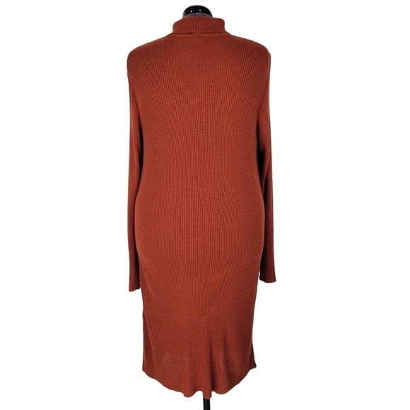 ASOS Midi Ribbed Knit Sweater Dress Size 24 Brown Rust Mock Neck Cut Out Front - Picture 4 of 11